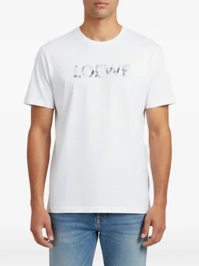 Pre-owned Loewe Anagram Embroidered T-shirt In White