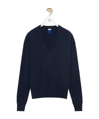 Loewe Anagram-embroidered V-neck Jumper In Blue