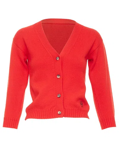 Pre-owned Loewe Anagram Embroidered Wool Crop Cardigan In Red/red