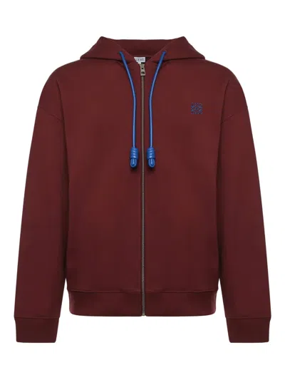 Loewe Mens Burgundy Leather-drawstring Relaxed-fit Cotton-jersey Hoodie