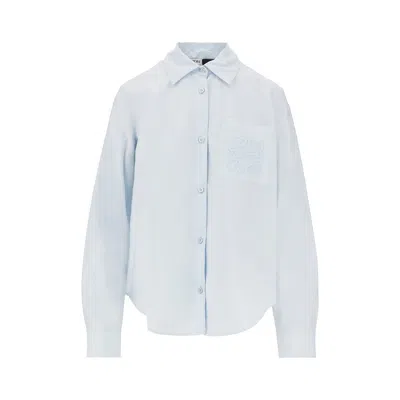 Loewe Anagram Embroidery Cotton-blend Shirt In Blue