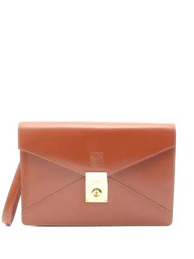 Pre-owned Loewe Anagram Envelope Clutch Bag In Brown
