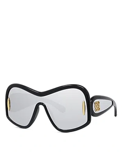 Loewe Anagram Fashion Mirrored Mask Sunglasses In Black/gray Mirrored Solid