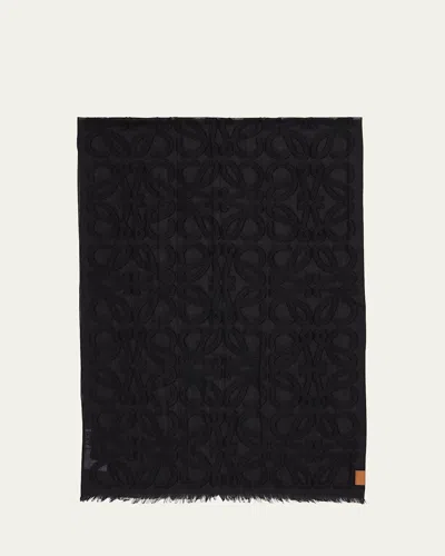Loewe Anagram Fil Coupe Wool Silk Scarf In Black