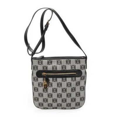 Pre-owned Loewe Anagram Flat Crossbody Null In Black