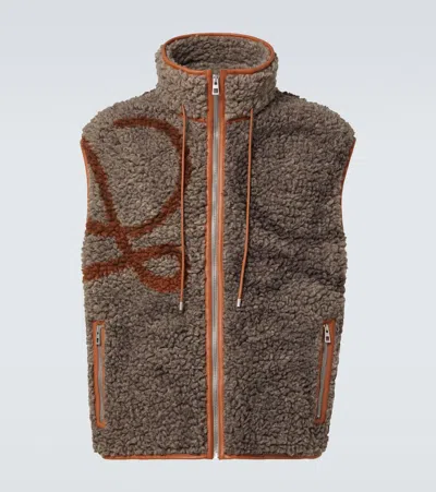 Loewe Anagram Fleece Vest In Beige/khaki Green