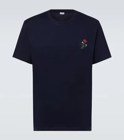 Loewe Mens Dark Navy Embroidered Relaxed-fit Cotton-jersey T-shirt In Blue
