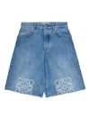 Loewe Anagram Frayed Denim Shorts In Blue