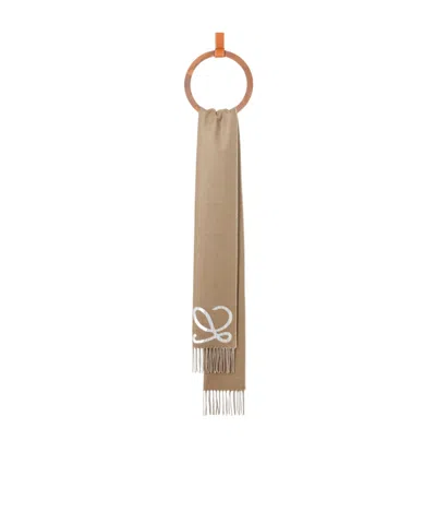 Loewe Anagram Fringed Edge Scarf In Gold