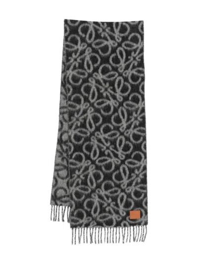 Loewe Anagram Fringed Scarf In Black