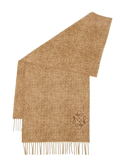 Loewe Anagram Fringed Scarf In Brown