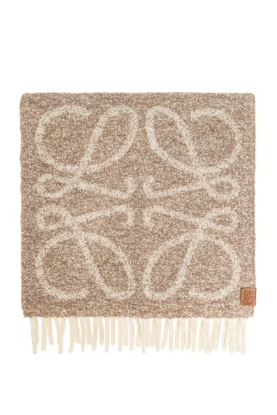 Loewe Anagram Fringed Scarf In Beige