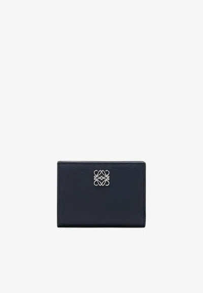 Loewe Anagram Grained Leather Compact Wallet In Blue