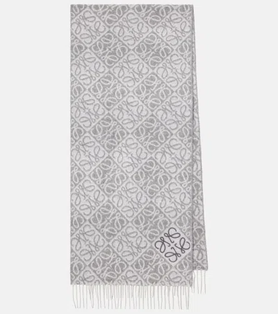 Loewe Grey Anagram Wool And Cashmere Scarf Women In Gray