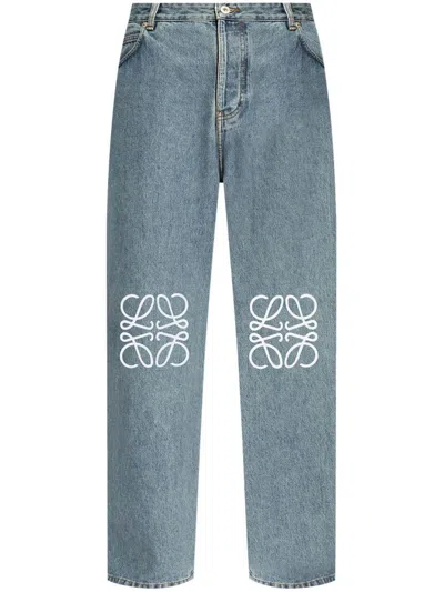 Loewe Baggy Jeans Anagram Belt Loops Embroidery In Blue
