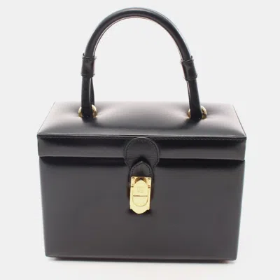 Pre-owned Loewe Anagram Handbag Vanity Bag Leather Black