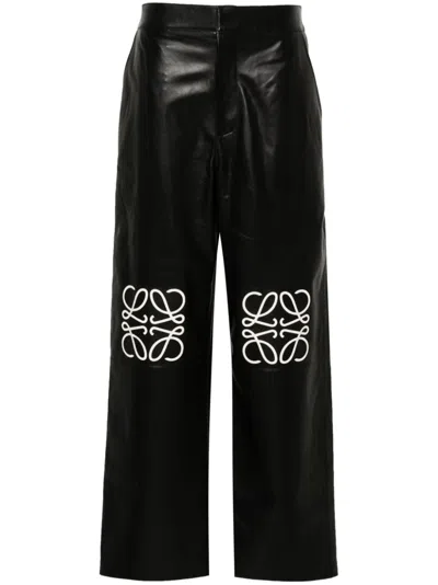 LOEWE ANAGRAM HIGH WAIST WIDE LEG LEATHER TROUSERS