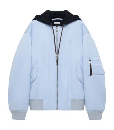 Loewe Anagram Hooded Bomber Jacket In Blue