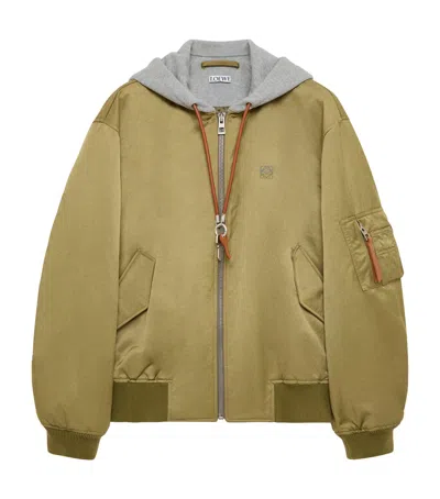 Loewe Anagram Hooded Bomber Jacket In Green