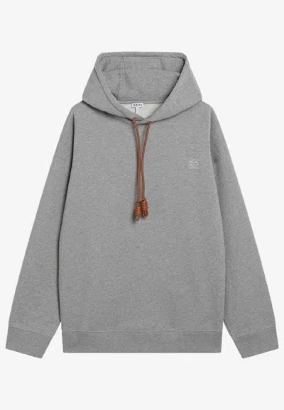 Loewe Gray Sweatshirt With Leather Flamenco Drawstring Men