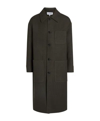 Loewe Anagram Houndstooth Wool And Silk-blend Coat In Gray