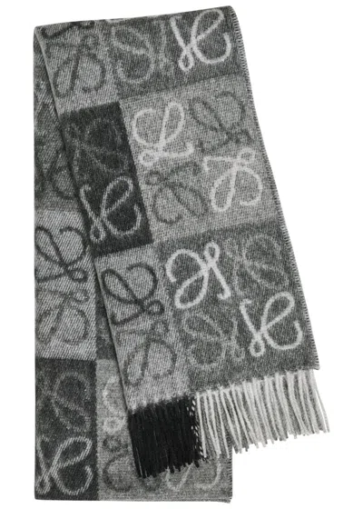 Loewe Anagram-intarsia Wool And Cashmere-blend Scarf In Multi