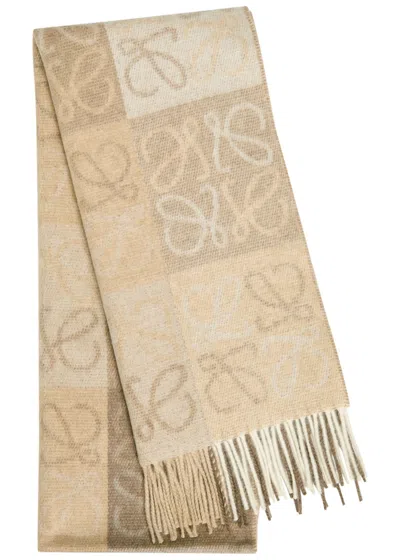 Loewe Anagram-intarsia Wool And Cashmere-blend Scarf In Sand