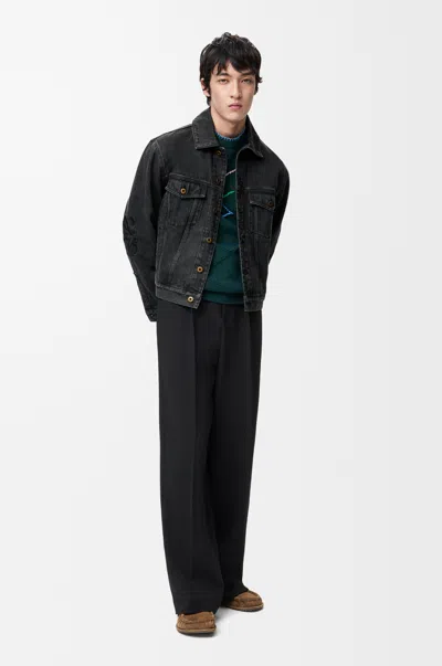 Loewe Anagram Cut-outs Medium-weight Washed Denim Jacket Clothing In Black