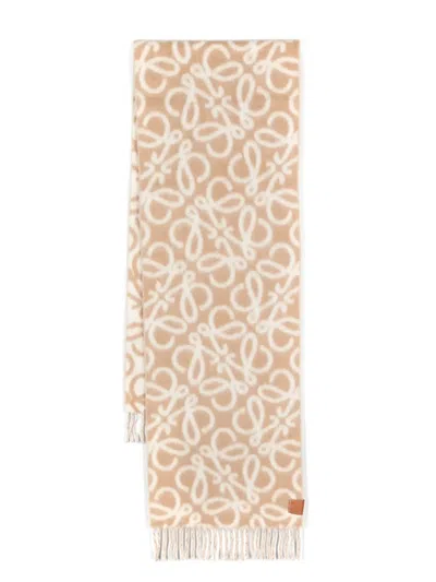 LOEWE ANAGRAM-JACQUARD FRINGED SCARF