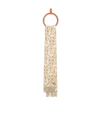 Loewe Anagram-jacquard Fringed Scarf In Nude