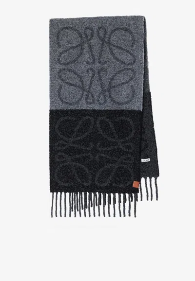 Loewe Anagram Jacquard Scarf In Gray