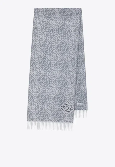Loewe Anagram Jacquard Wool And Cashmere Scarf In Gray