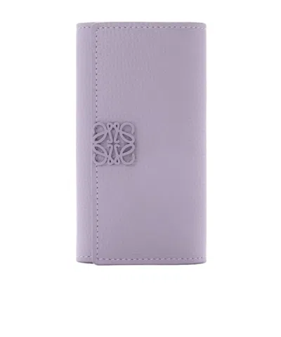Loewe Anagram Key Case In Pebble Grained Calfskin In Purple
