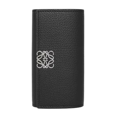 Loewe Anagram Key Case In Pebble Grained Calfskin In Black