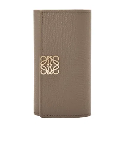 Loewe Anagram Key Case In Pebble Grained Calfskin In Brown