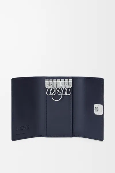 Loewe Anagram Key Case In Pebble Grained Leather Skin For Woman In Blue