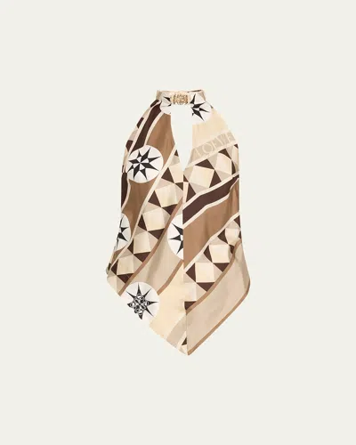Loewe Anagram Keyhole Geo-print Silk Halter Top