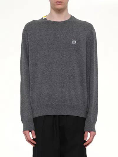 Loewe Mens Grey Regular-fit Embroidered-logo Wool Jumper Xl In Gray