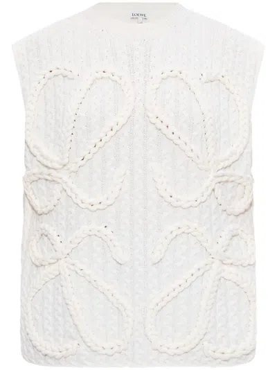 Loewe Wool Vest With Anagram Embroidered In Knitted In White