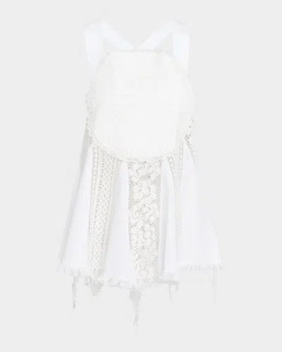 Loewe Anagram Lace Frayed Sleeveless Top In White