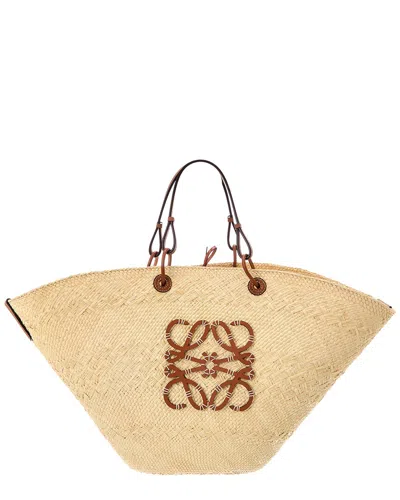 Loewe Anagram Large Raffia & Leather Tote In Pattern