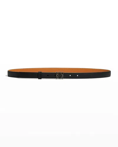 Loewe Anagram Leather Belt In Black / Silver