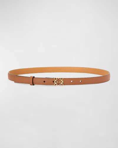 Loewe Anagram Leather Belt In Tan Gold