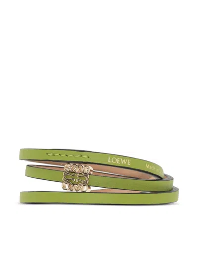 Loewe Anagram Leather Bracelet In Green