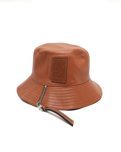 Pre-owned Loewe Anagram Leather Bucket Hat In Brown