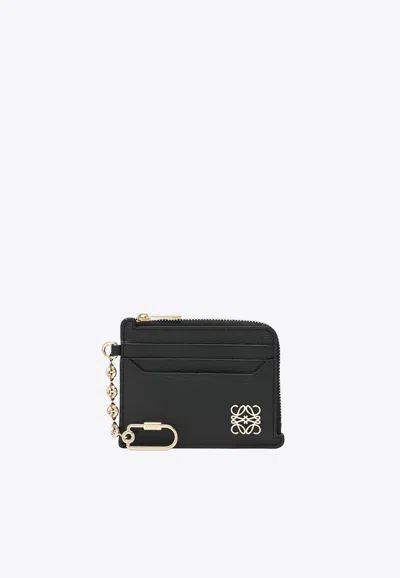 Loewe Anagram Leather Cardholder With Chain In Black
