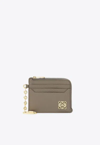 Loewe Anagram Leather Cardholder With Chain In Brown