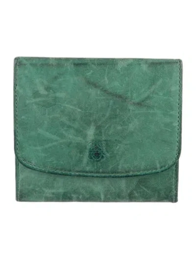 Pre-owned Loewe Anagram Leather Coin Pouch In Green