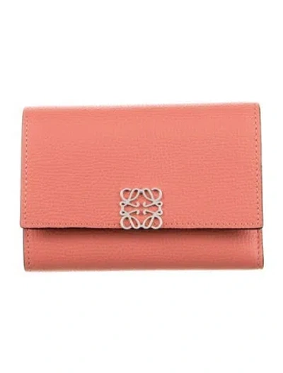 Pre-owned Loewe Anagram Leather Compact Wallet In Pink