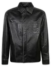Loewe Anagram Leather Zip-up Overshirt In Black